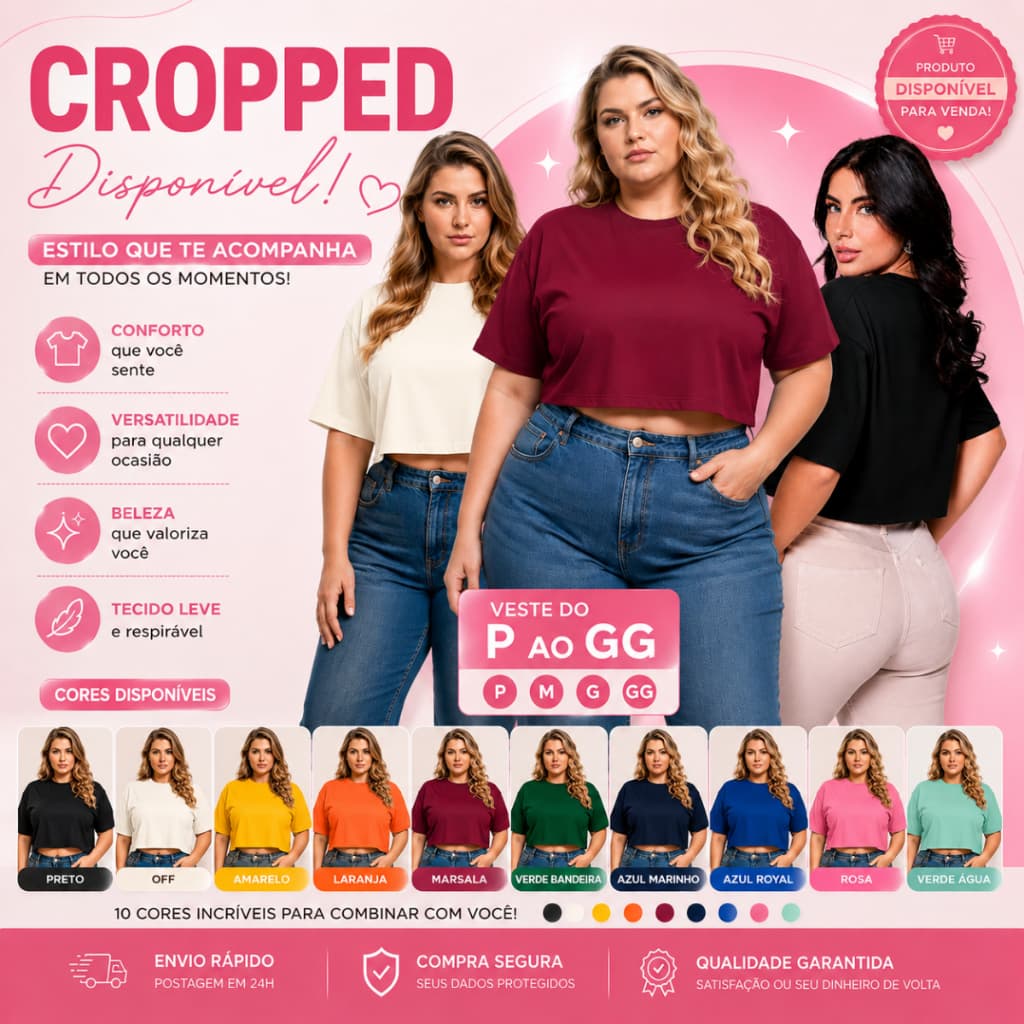 Camiseta Cropped Feminina que combina com seu estilo