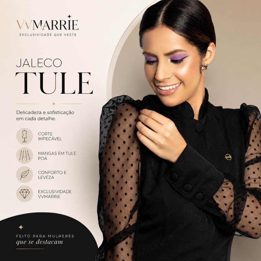 Jaleco com Manga de Tule - Jaleco Feminino