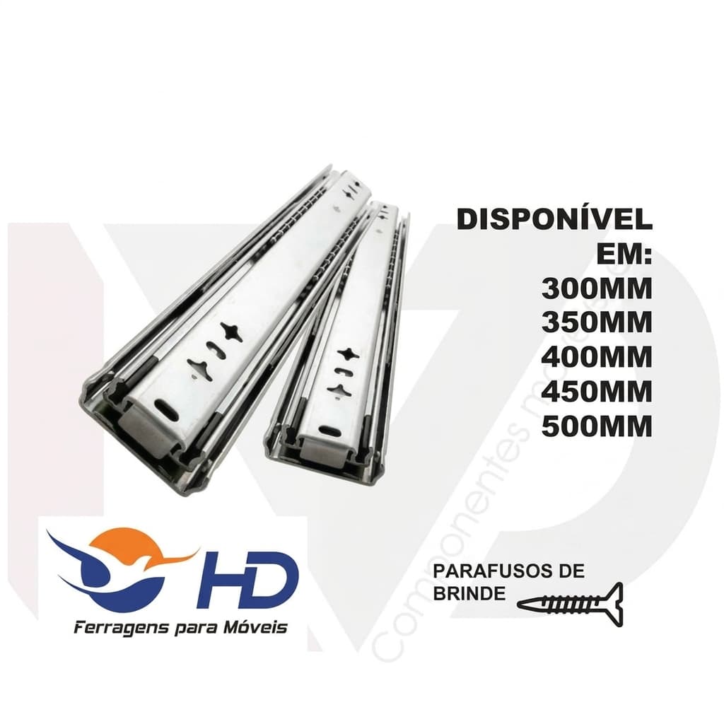 Par Trilho Gaveta 45cm Corrediça Amortecedor Soft Closing  Cor Zincado (Vários Tamanhos).