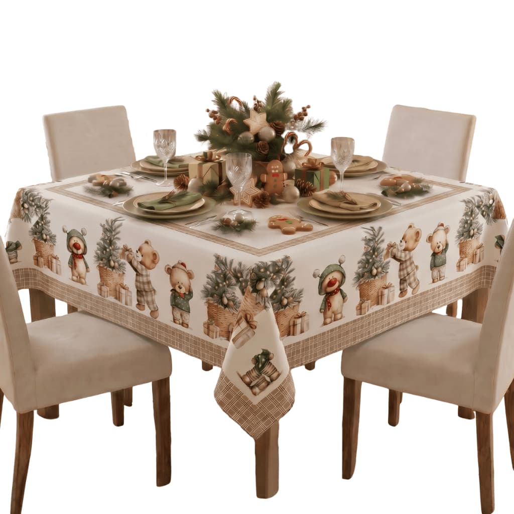 Toalha Mesa Natal 4 Lugares 1,50x1,50m Estampada (Decoração Natalina, Ceia Especial, Mesa de Jantar)