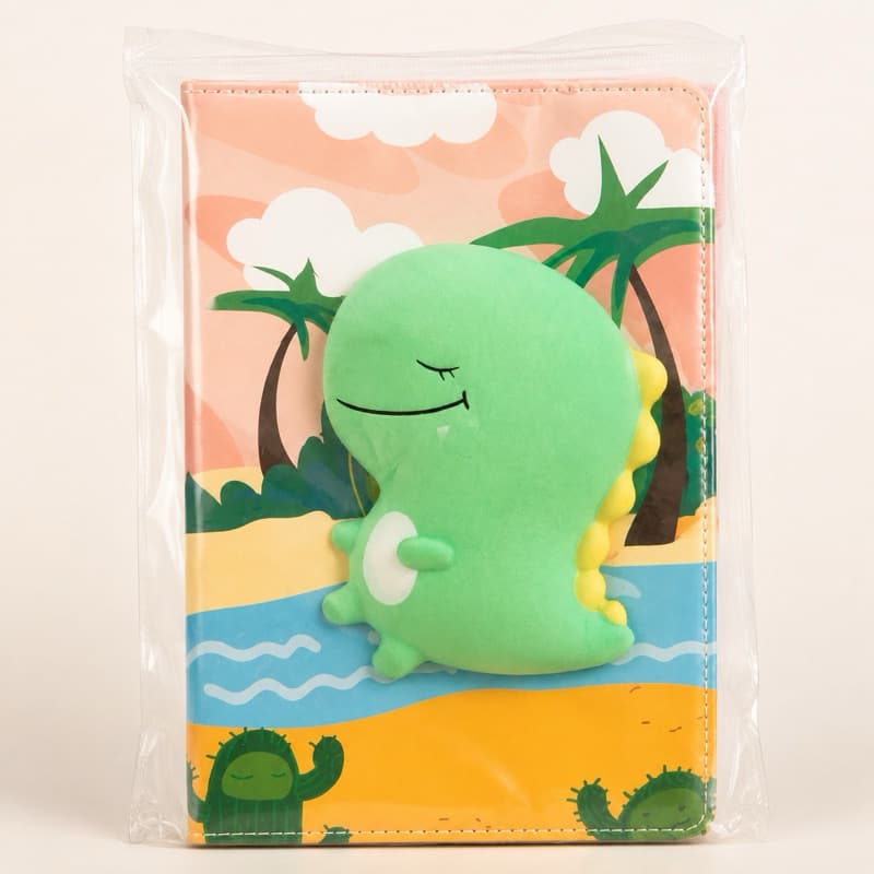 Caderno Infantil Dinossauro 3D Verde com Capa Almofadada em Alto-Relevo