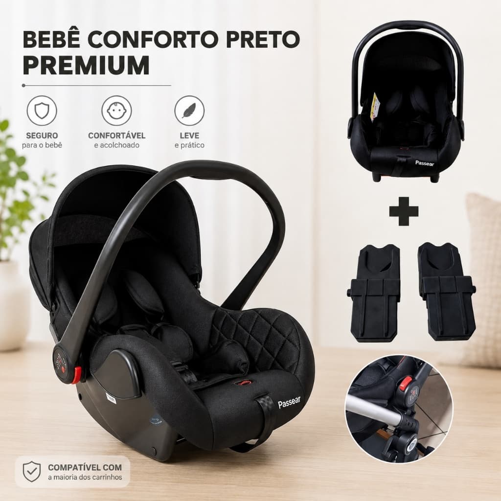 BEBÊ CONFORTO CADEIRINHA P/BEBÊ PREMIUM P/CARRO GRUPO 0+ ATÉ 13Kg PASSEAR + ADAPTADORES PASSEAR