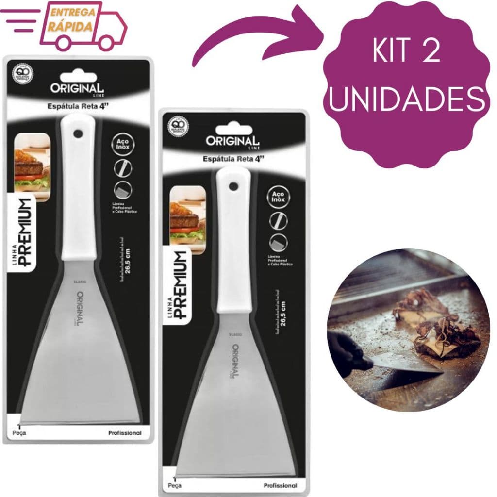 Kit 2 Espátulas em inox Reta 4 " Premium Chapa Hambúrguer Lanchonetes Chapeiro Churrasco