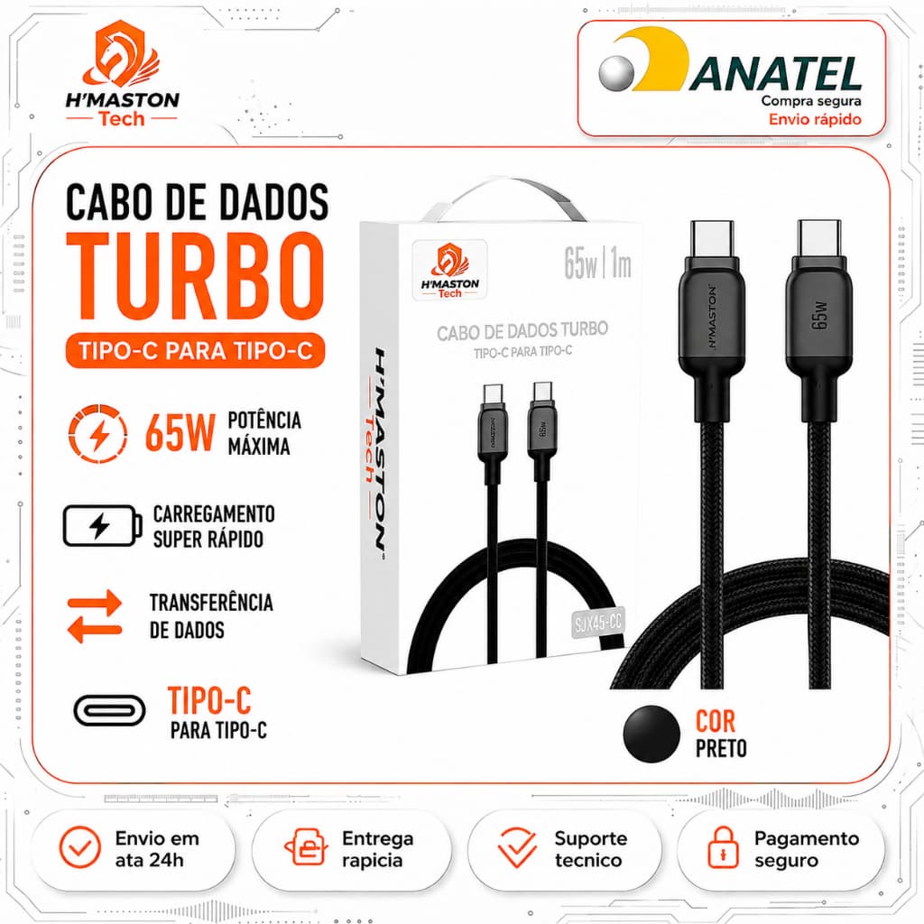 H‘Maston SJX45-CC 65W Cabo De Iphone Cabo Carregador Iphone Cabo Carregador Tipo c Cabo Tipo c Turbo Cabo Tipo c Tipo c