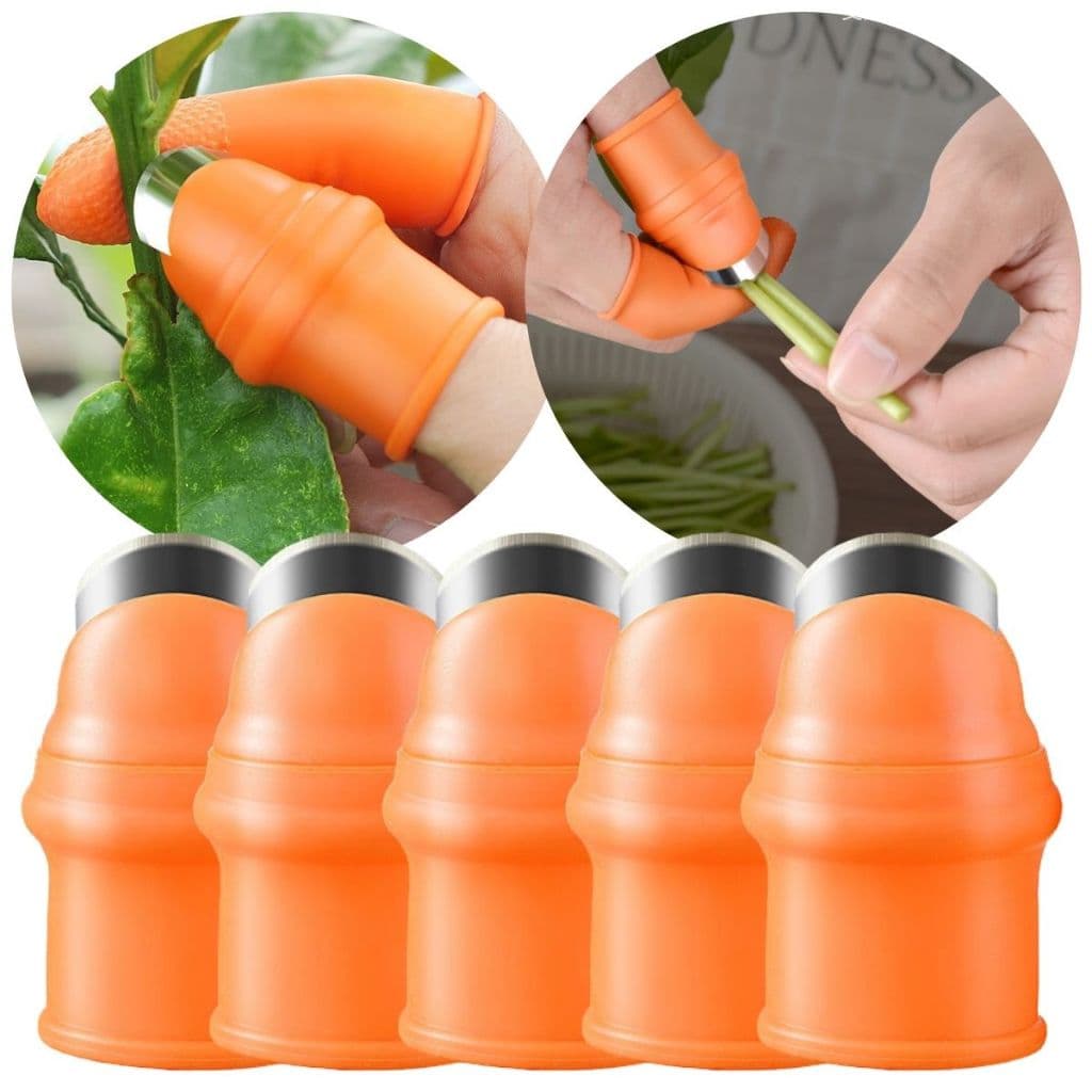 Kit 5 Luva Com Lamina Polegar Apanhador De Fruta Faca Lâmina De Dedo Descascador Colhedor Para Produtor