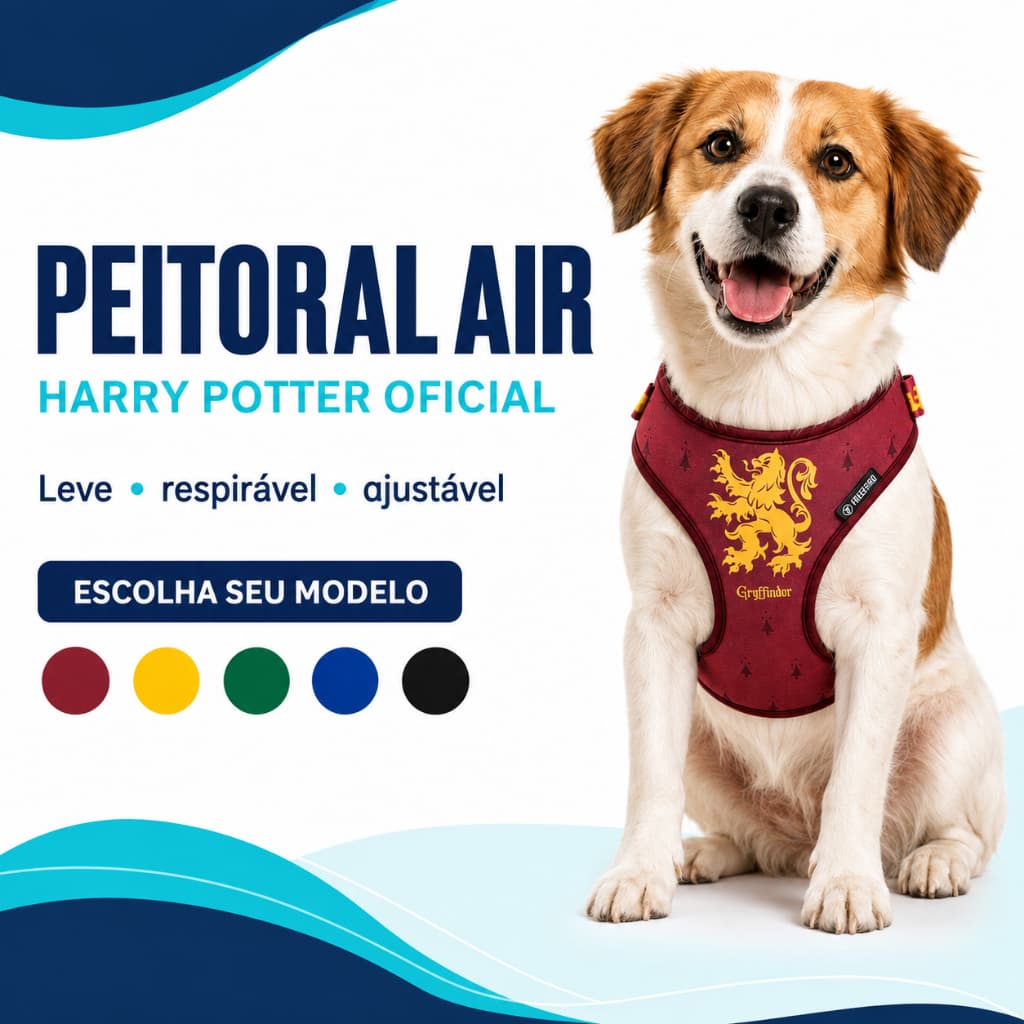 Peitoral para Cachorro Harry Potter Air Ajustável Respirável com ou sem Guia Oficial FreeFaro