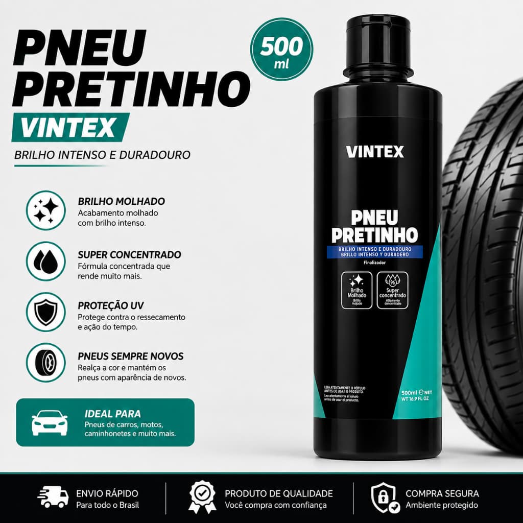 Pneu Pretinho Premium Vintex Vonnix Limpa Protege Brilho 500ml