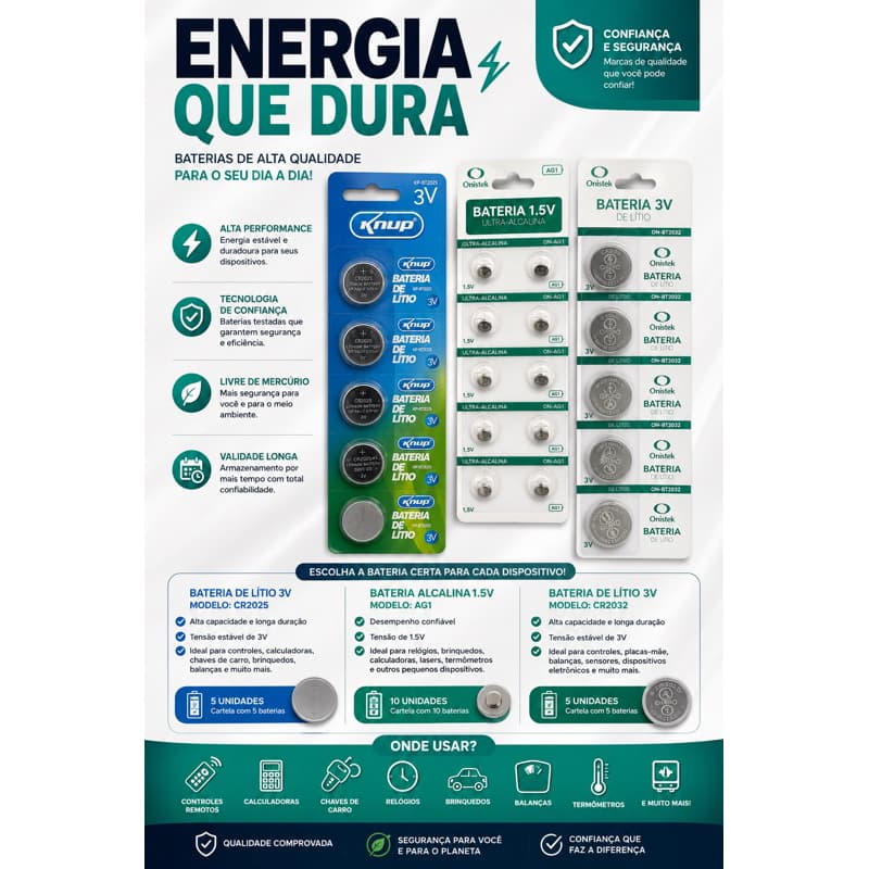 Baterias para vários eletrônicos