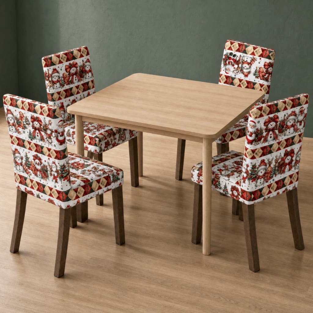 Kit 4 Capa De Cadeira Mesa Jantar Estampada Decoração de Natal Exclusiva Malha Elástica Coladinha