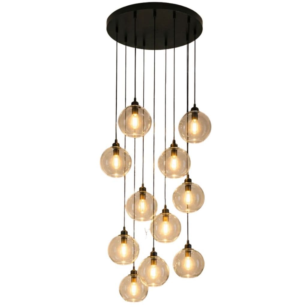 Luminaria Pendente Lustre Luar 12 Globos Base 70 Cm Preto Teto Alto Moderno Iluminacao Sala E Mesa