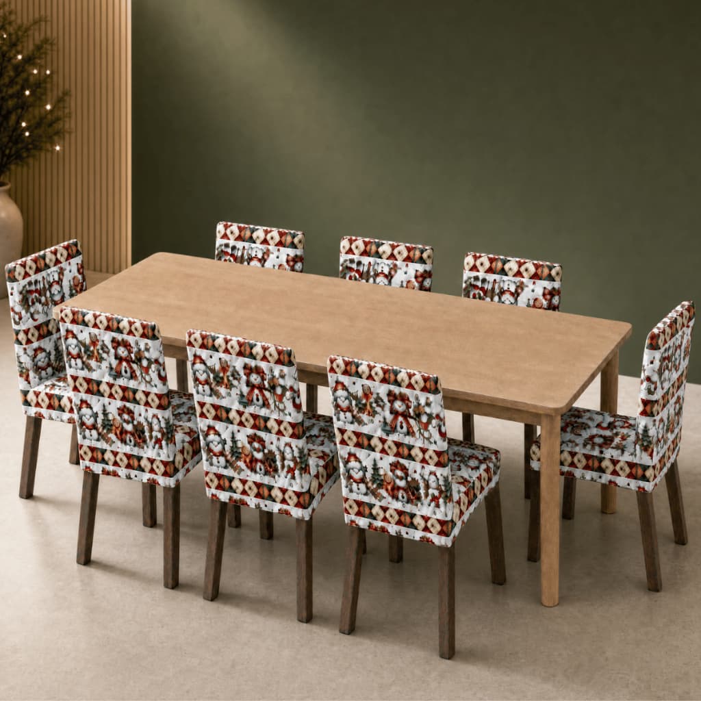 Kit 8 Capa De Cadeira Mesa Jantar Estampada Decoração de Natal Exclusiva Malha Elástica Coladinha