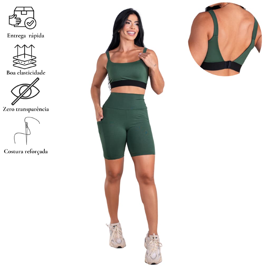 Conjunto Fitness Top Duplo com  Regulador E Short Com Bolso