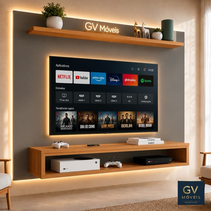 Painel de TV Até 60 Polegadas Cinza / Cinamomo Pintura UV Industrial Com Nicho Amplo- Sala ou Quarto