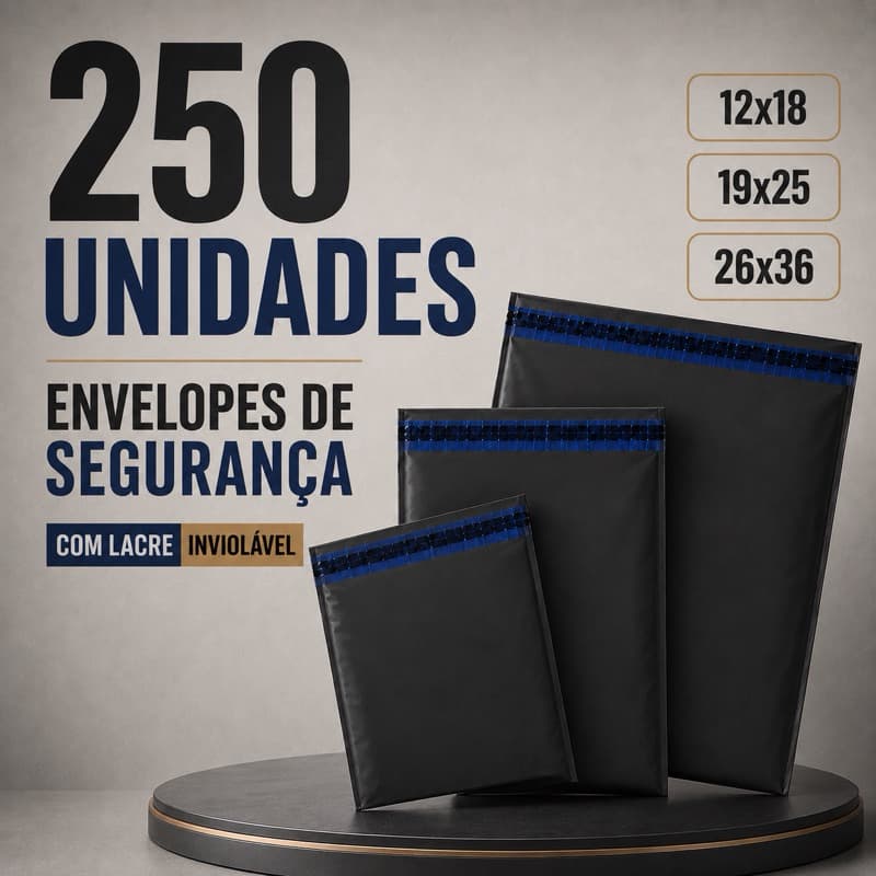 250 Sacos de Envio Envelope de Segurança para E-commerce com Lacre Inviolável e Elastano 12x18 19x25 26x36