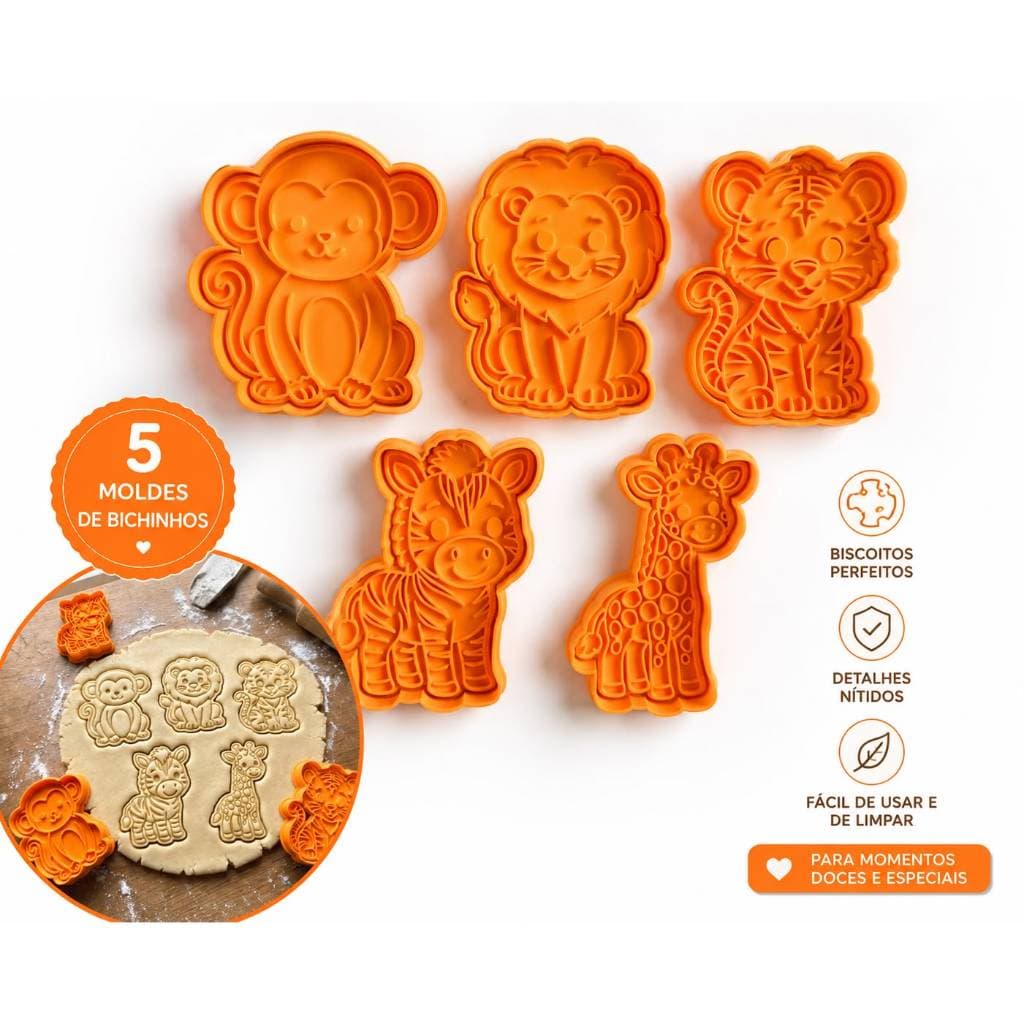 Kit 5 Cortadores de Biscoito Infantil Animais Fofinhos 6cm Cortador Bolacha Massinha Pasta Americana