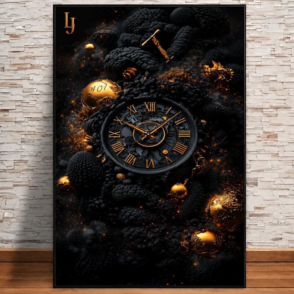 Kit Quadro Decorativo Relógio Black & Gold – Luxo e Elegância