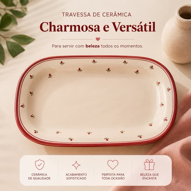 Travessa de Cerâmica 32x20 cm flor