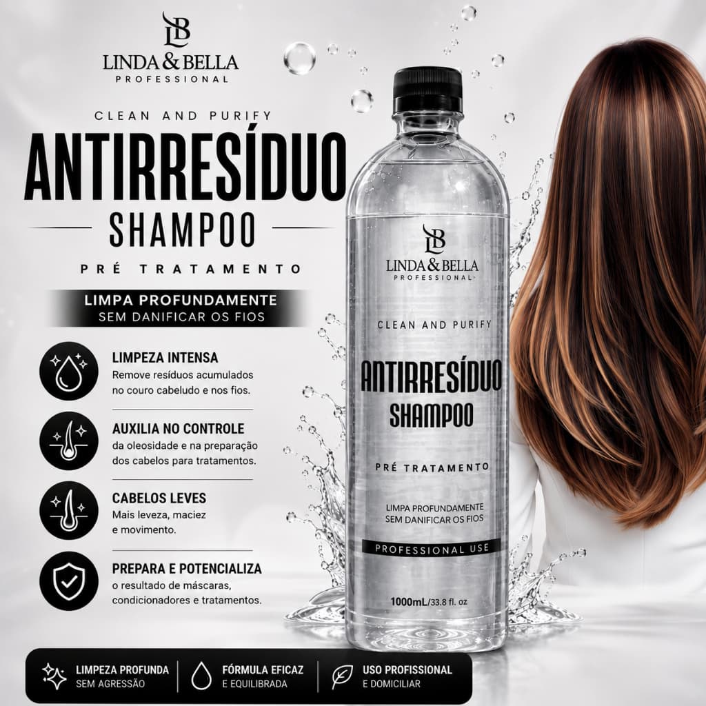 Shampoo Detox Linda & Bella Antirresíduos Limpeza Profunda 1LT