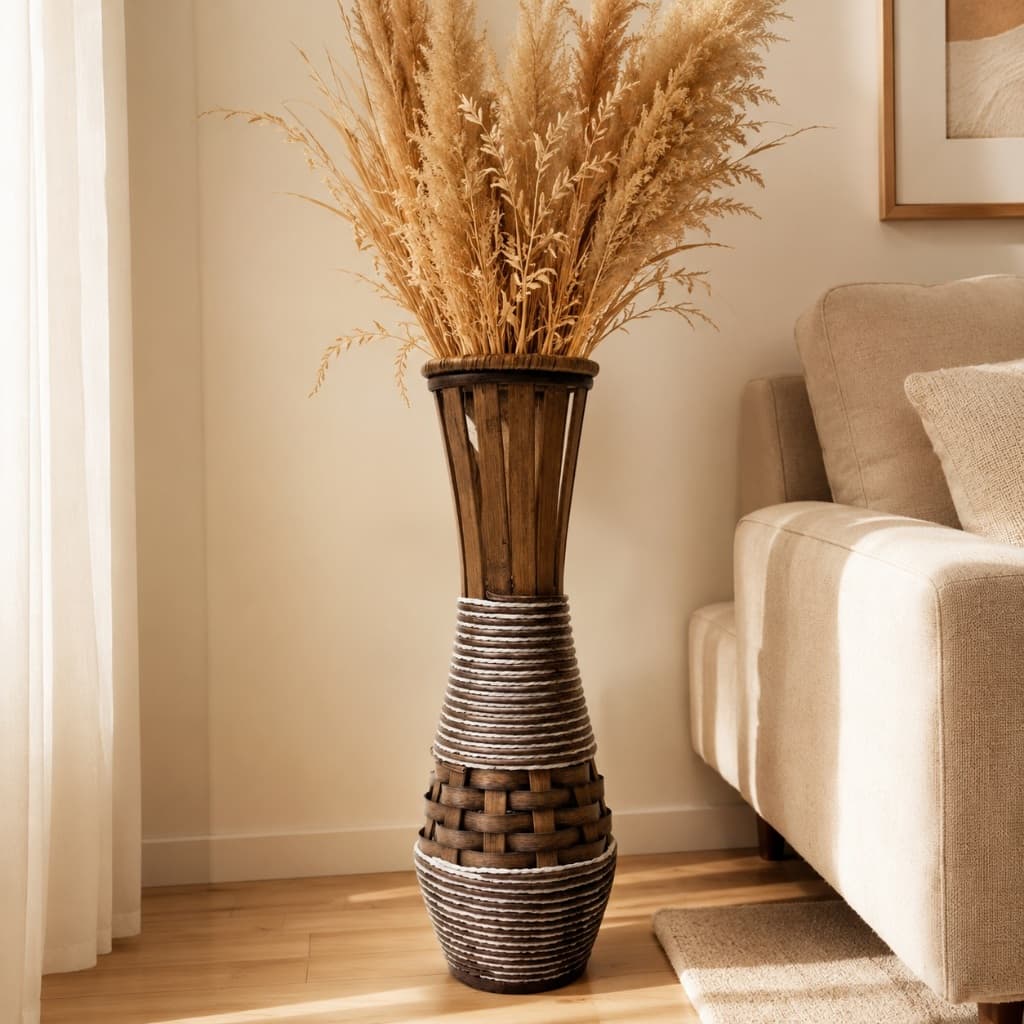 Vaso Decorativo para Sala 51cm, Vaso de Chão Decorativo Grande, Vaso para Capim dos Pampas, Estilo Rústico Trançado