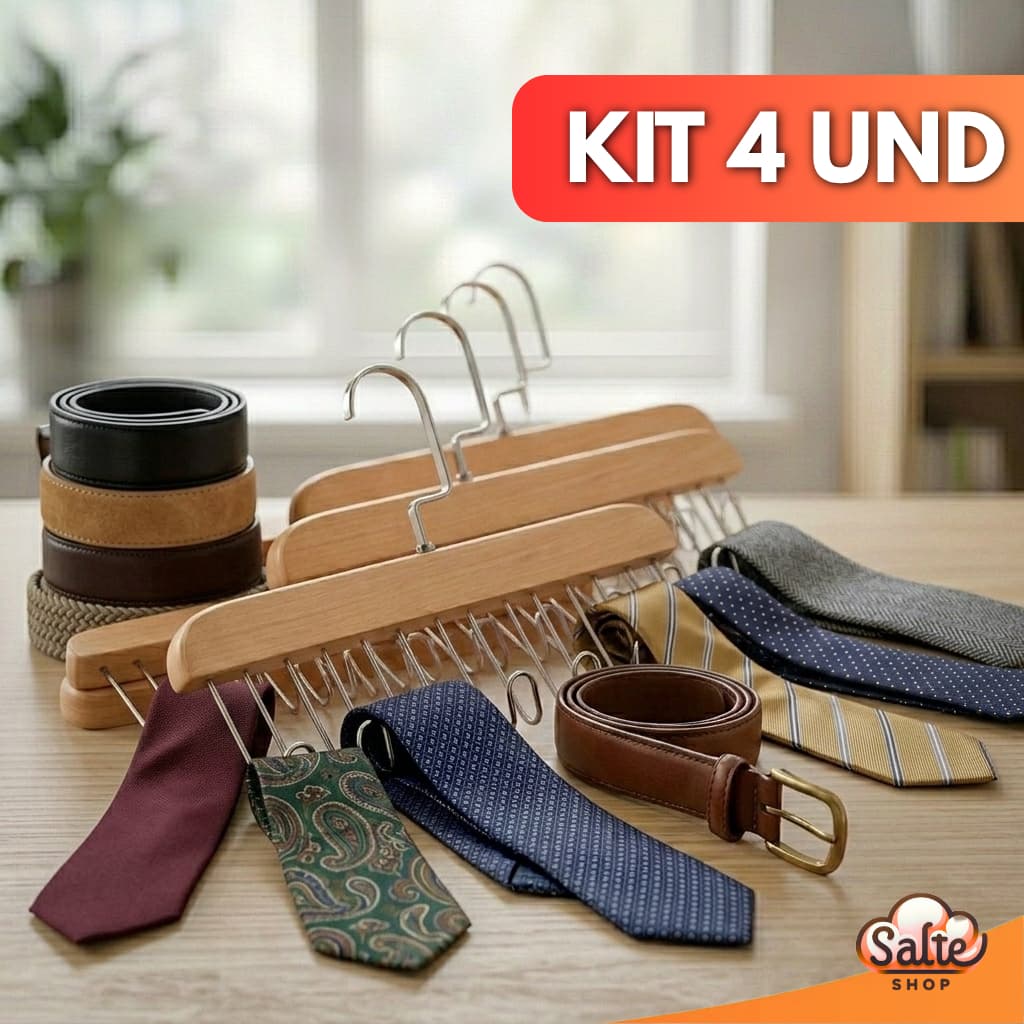 Kit 4 Cabideiros De Madeira Para Gravatas Cintos E Cachecol Bolsa Boné Organização Armarios Closets