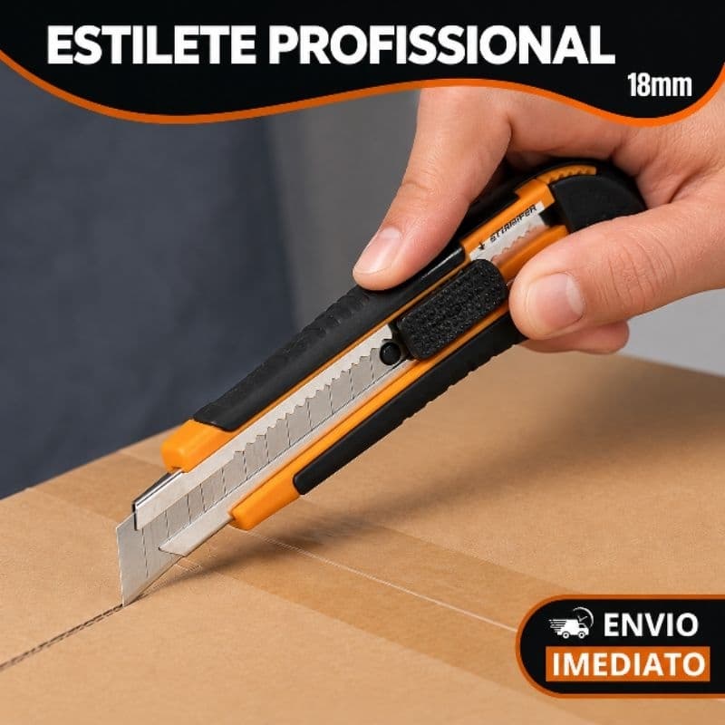 Estilete 18mm Starfer Cortador Profissional Emborrachado Trava Automática com 3 Lâminas