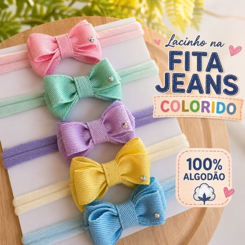 Kit 5 Faixinhas de Bebê com Laço Infantil Colorido Tiara Cabelo Menina Confortável Candy