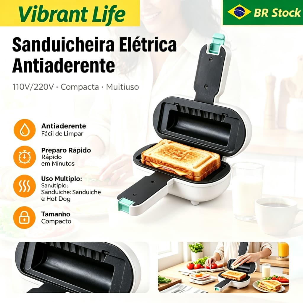 Sanduicheira Elétrica Multifuncional Mini Máquina de Café da Manhã Torradeira Hot Dog