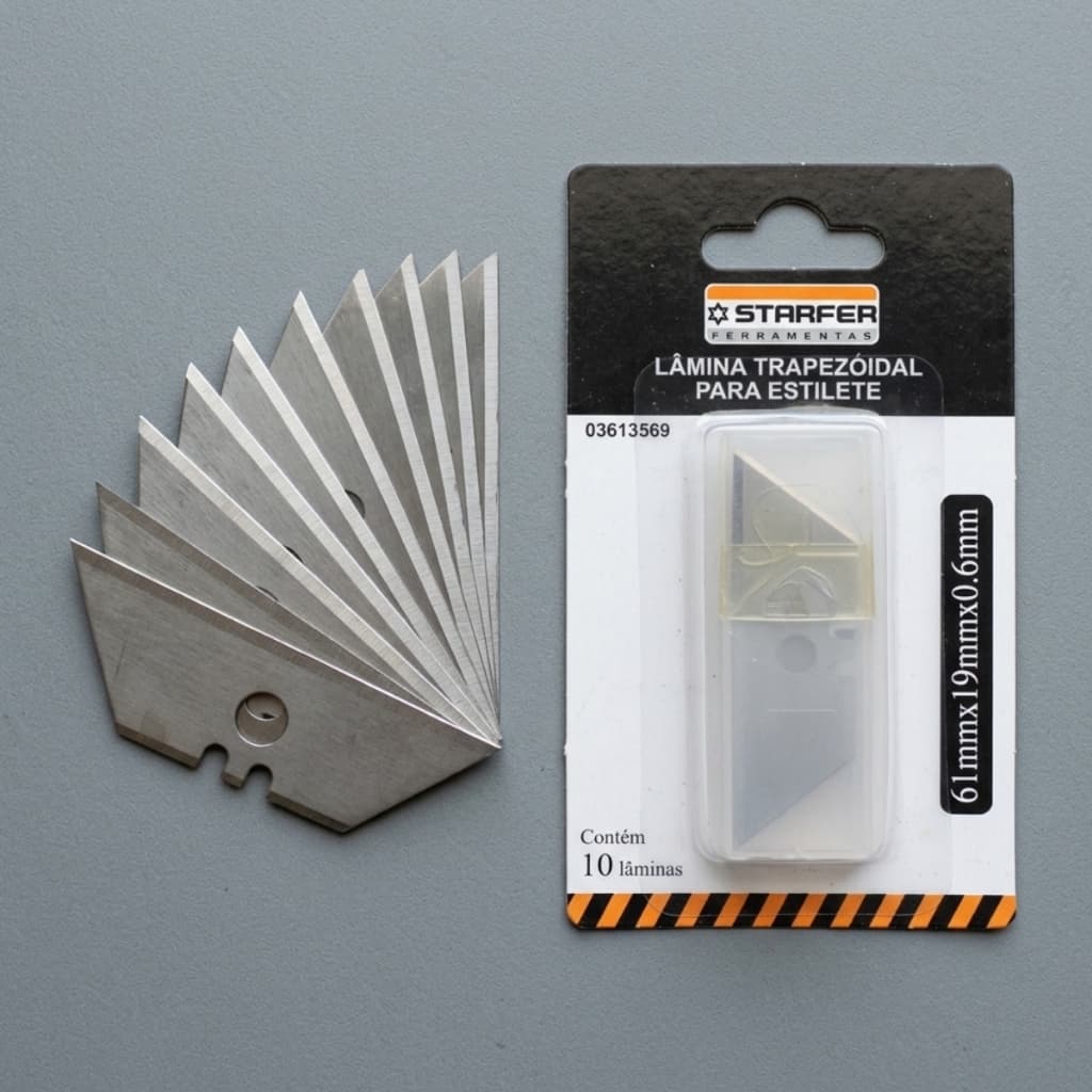 Kit 10 Lâmina Estilete Trapezoidal 19mm Starfer Para Estilete Segurança Aço Resistente