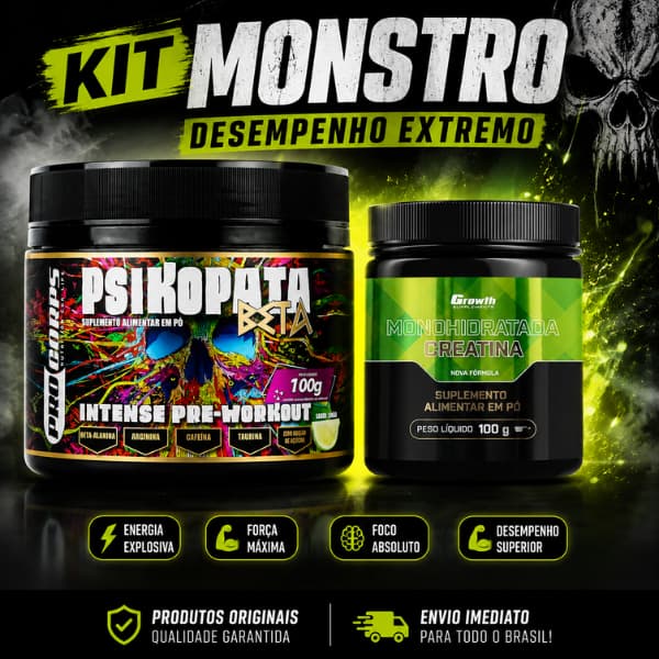 KIT PRÉ-TREIN0 PSIK0PATA BETA 100G + CREATINA M0N0HIDRATADA GR0WTH 100G | ENERGIA, F0RÇA E PERF0RMANCE