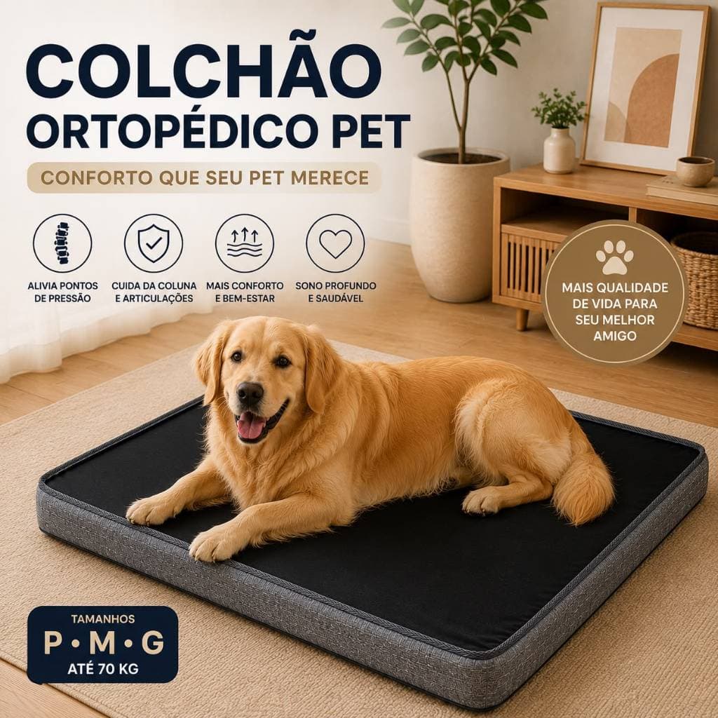 Colchão Cama Pet Ortopédico Impermeável Para Cão Gato Confortável cinza/preto tam. M