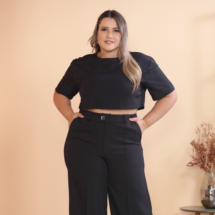 Conjunto Feminino Plus Size Calça Pantalona Casual/COD:Cu05