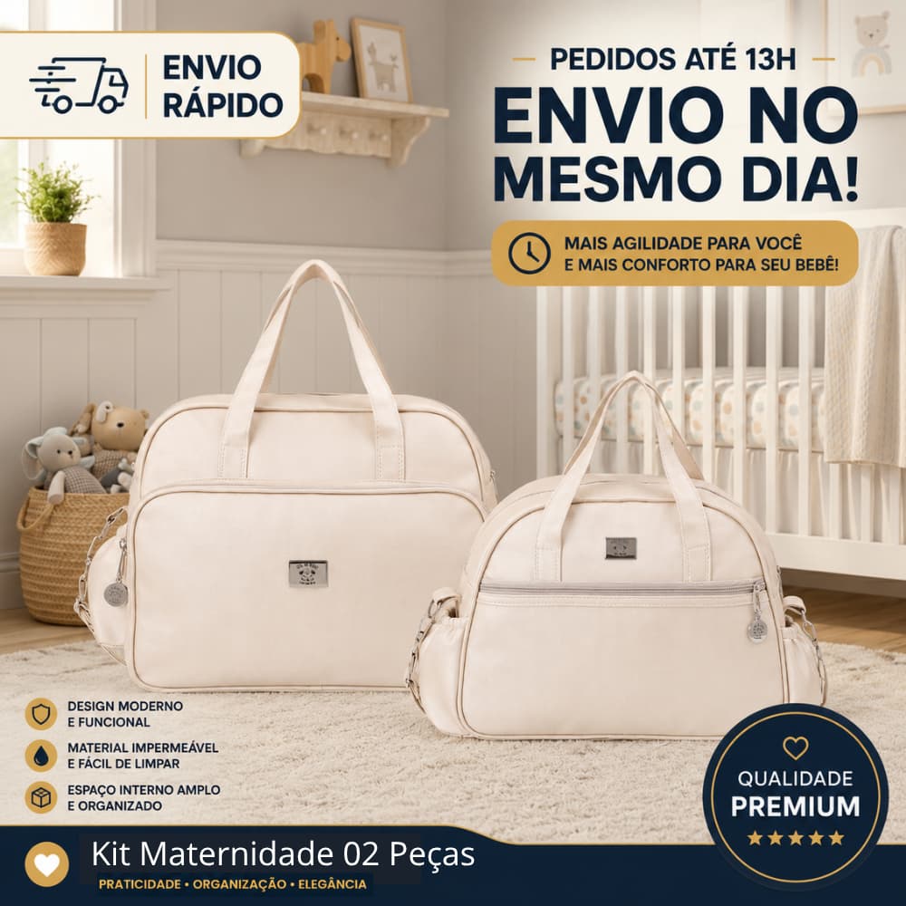 Kit Bolsa Maternidade 02 Peças Essential Bege Perolado Bolsa M + G com Trocador Portátil Big Bag Baby