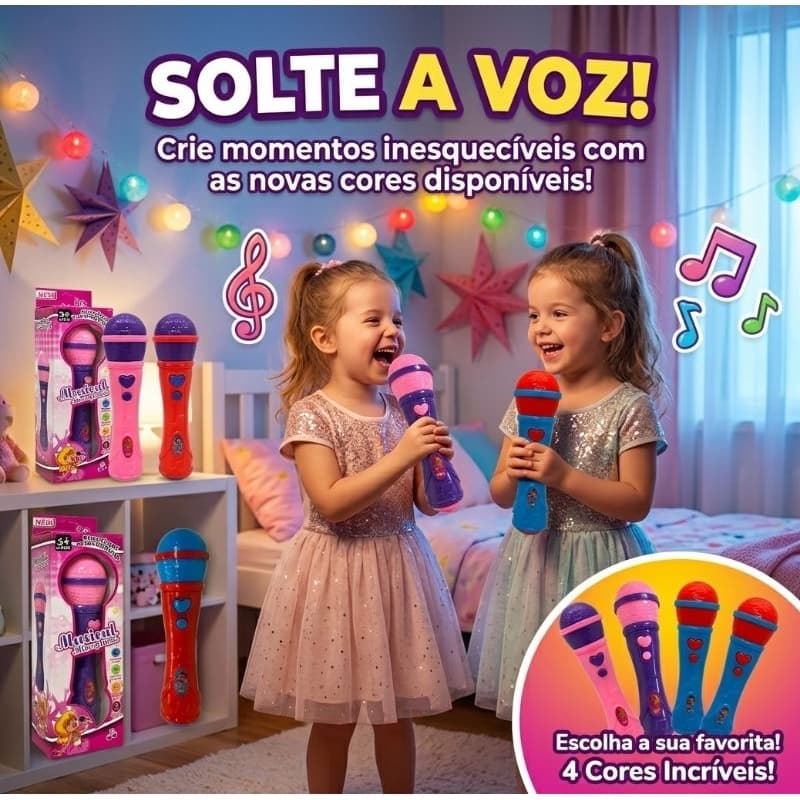 Microfone Musical Infantil Karaoke Divertido Som e Vo