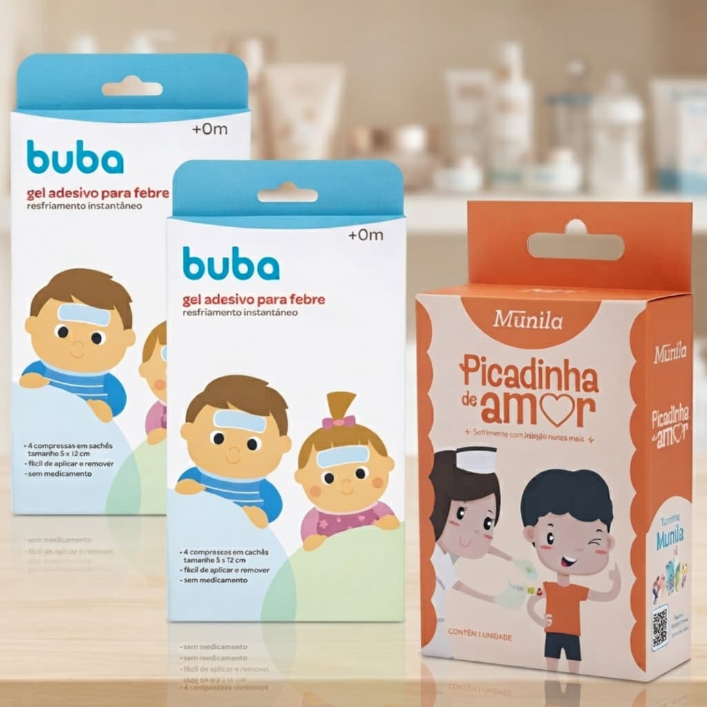 Kit Vacina Picadinha de Amor com Compressas Gel Buba 8 Unidades para Bebês e Crianças Cuidados Infantil