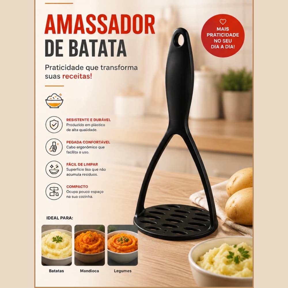 Amassador Espremedor Manual Para Batatas Feijão E Legumes