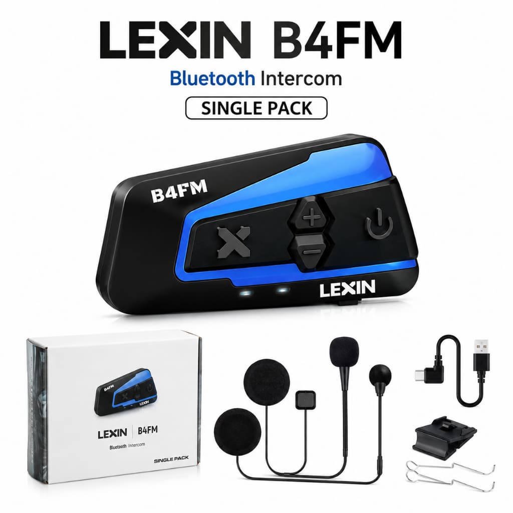 Intercomunicador Lexin B4FM Bluetooth Capacete Moto Single Pack 4 Pilotos Rádio FM