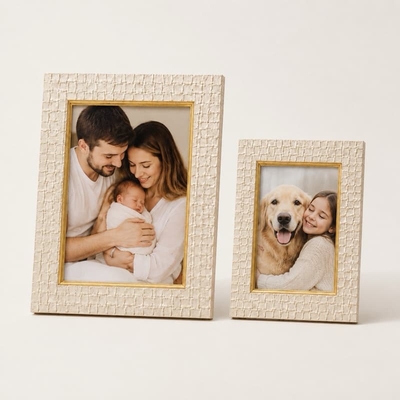 Kit 2 Portas Retrato 10x15 e 15x20 com Vidro Moldura Perolada Dourado Decoração Elegante Porta Foto Estante Sala Quadro