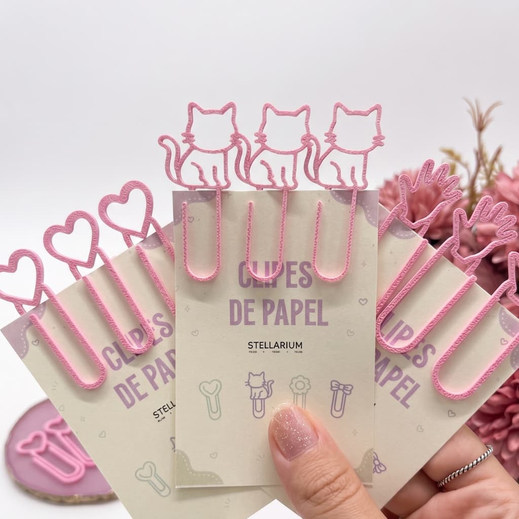 Kit 40 Clipe Decorativo Clipe Clip de Papel para Caderno Planner Agenda Livro Rosa