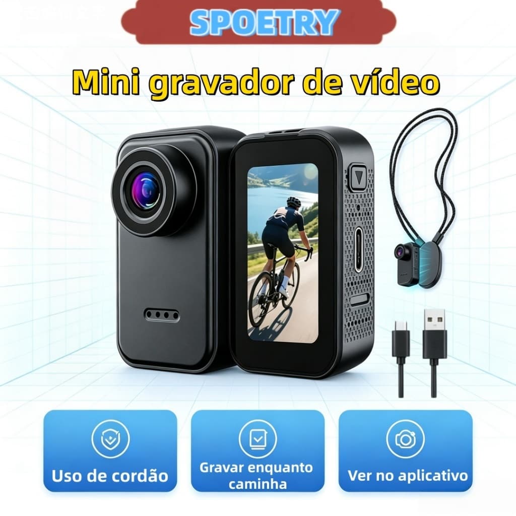 Mini câmera esportiva 4K com WiFi e design magnético, ideal para ciclismo, moto e camping