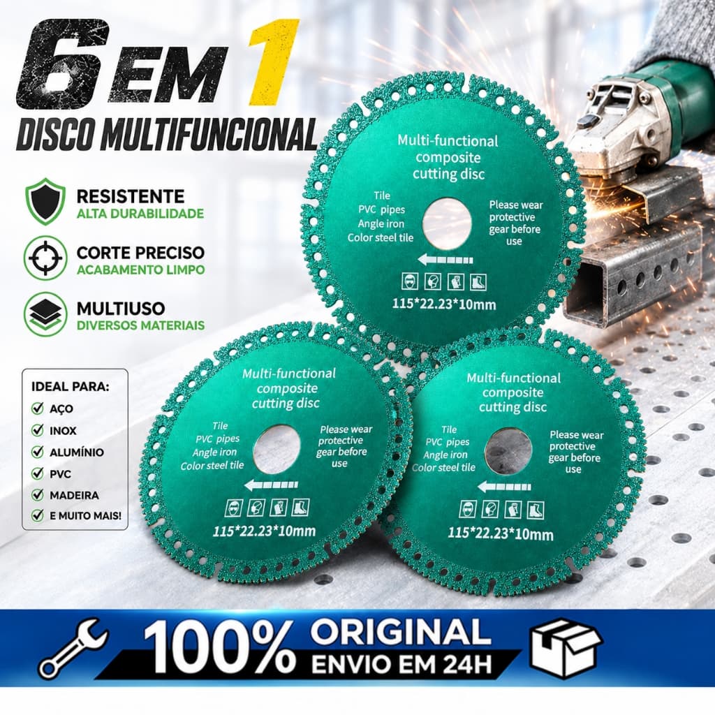 6 em 1 Disco de Corte 100/115mm para Cerâmica Azulejo PVC e Metal，Diamante Lâmina De Serra Multifuncional
