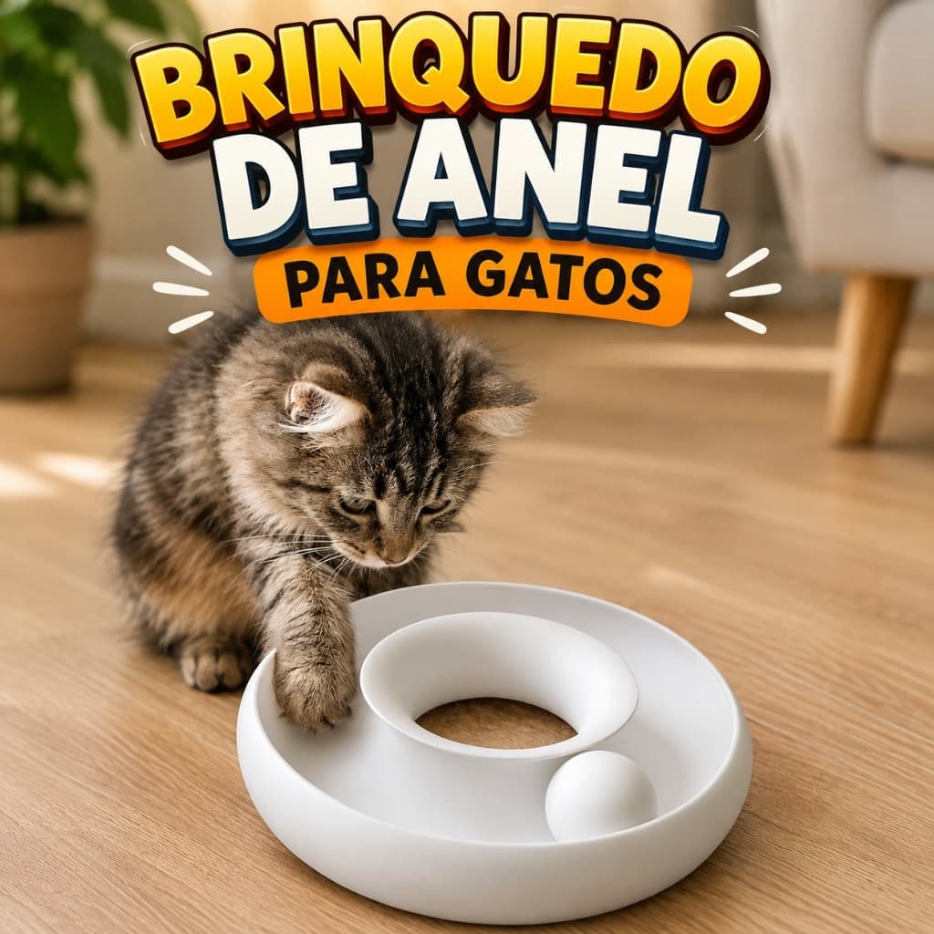 Brinquedo de Anel para Gatos Interativo com Bolinha, Diversão e Estímulo para Exercícios e Entretenimento