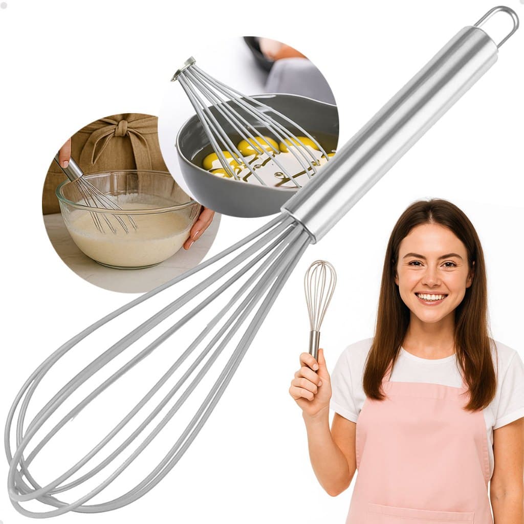 Batedor Manual Hastes Silicone Clara Ovos Bolo Massas Fouet Fuê De Aço Inox
