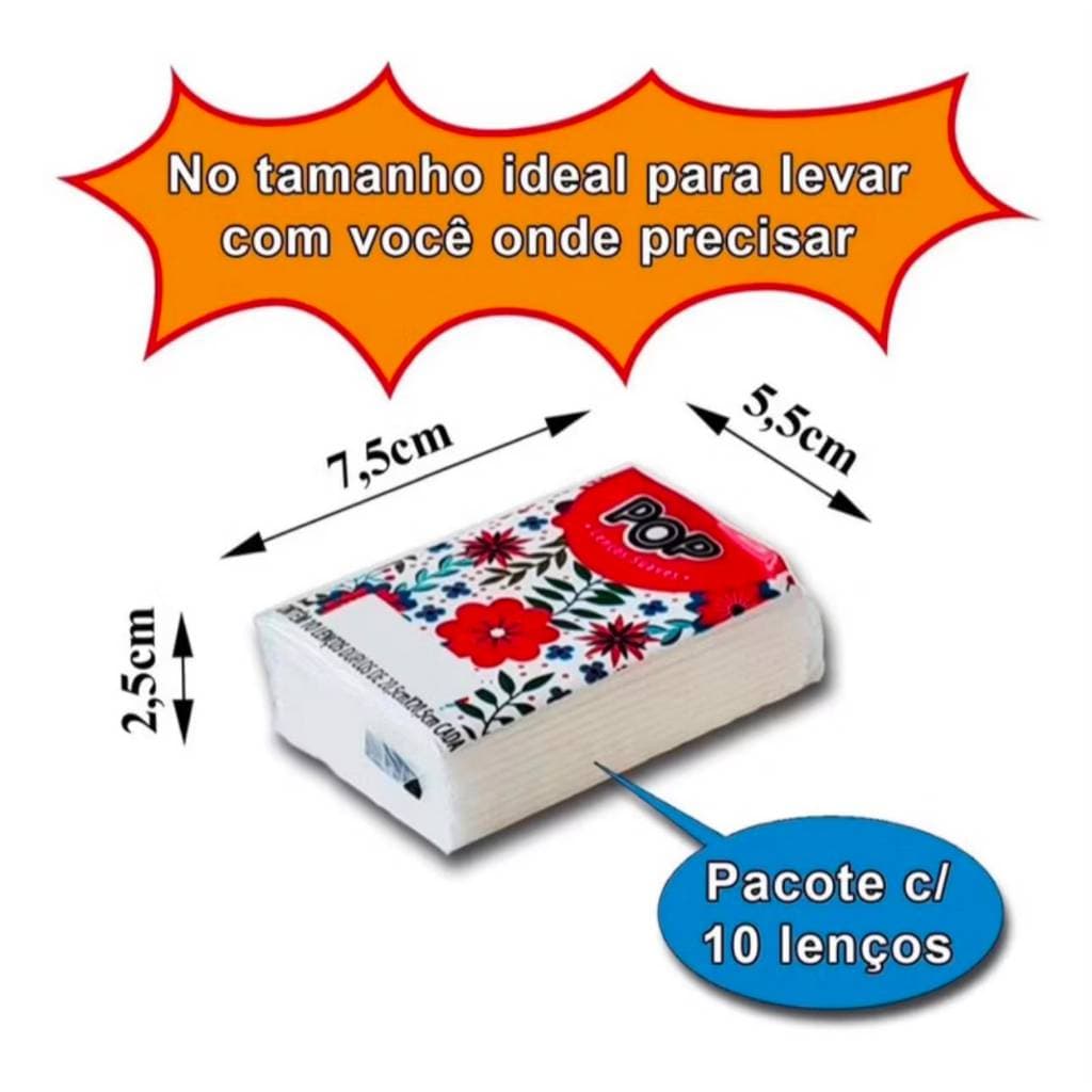 Lenço de Papel Pop Bolso 6 Pacotes com 15 Lenços Folha Dupla 20,5cm x 20,5cm Cada