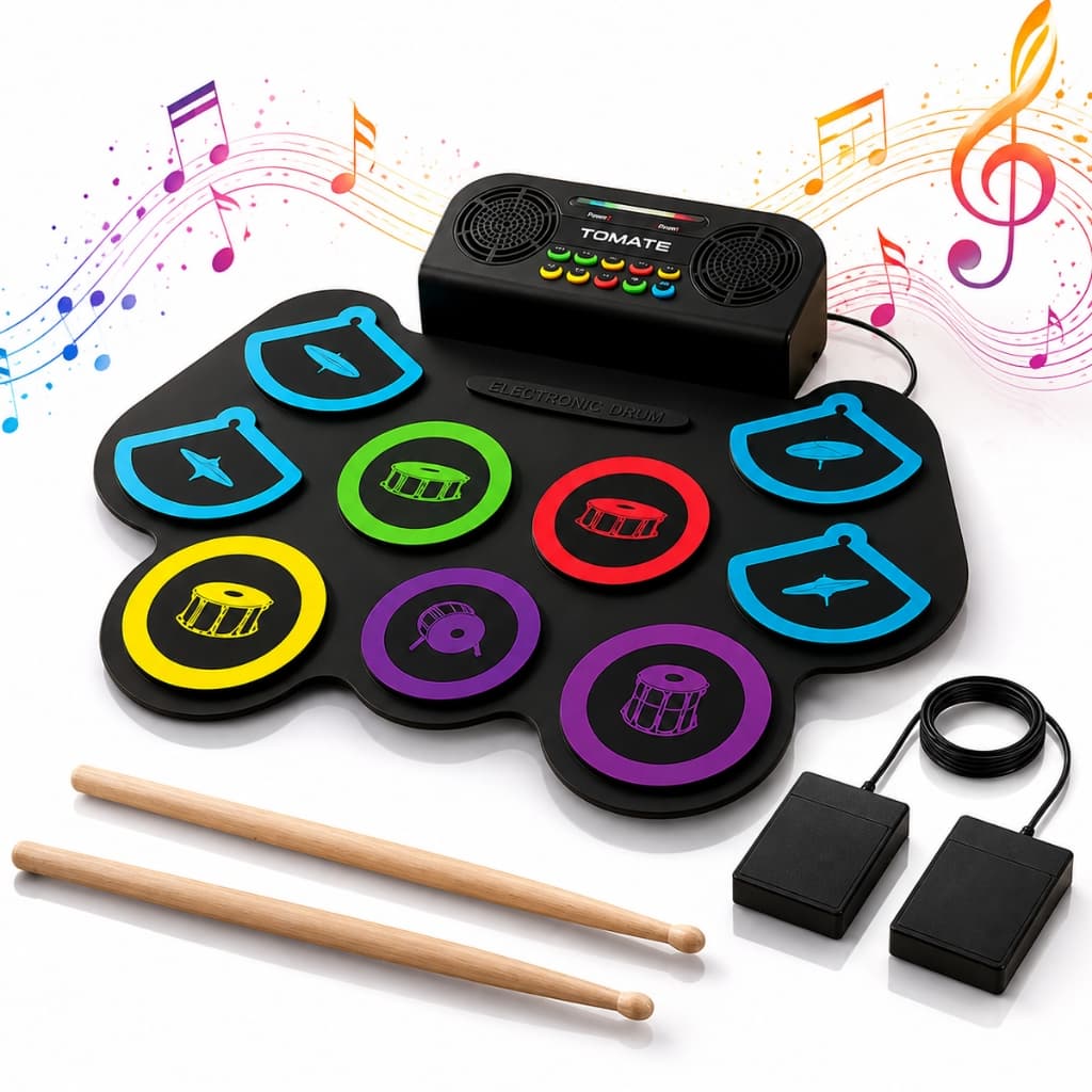 Bateria Eletrônica Portátil 9 Pads Roll Up Com Pedais Usb Entrada Para Fone de Ouvido