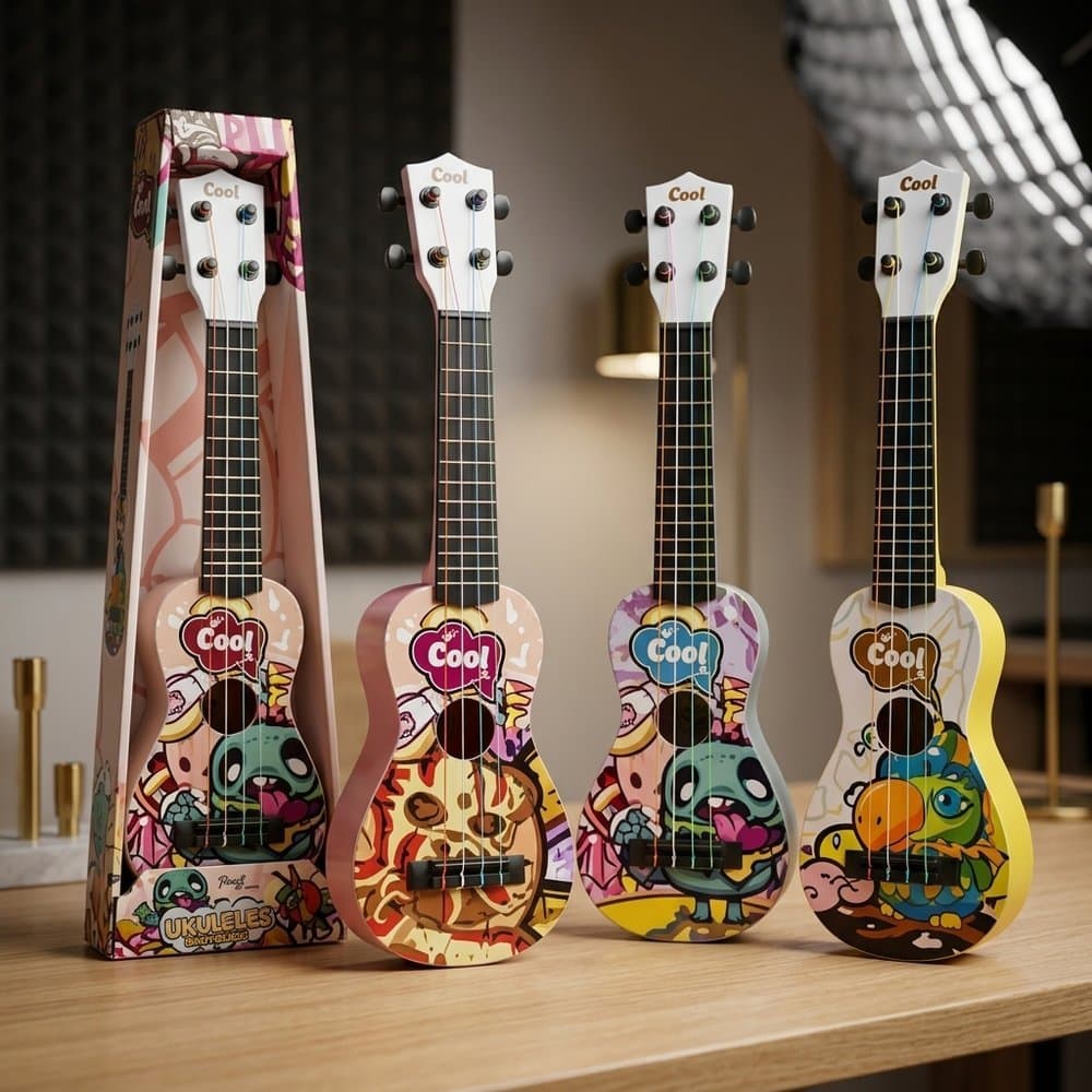 Guitarra Infantil Musical 4 Cordas Brinquedo Instrumento Musical para Crianças Ukulele Infantil Sortido