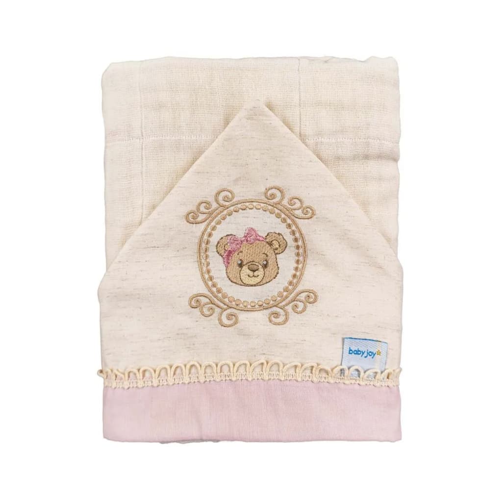 Toalha Soft Lisa com Capuz de Centro Bordado e Ponto Curva - BABY JOY