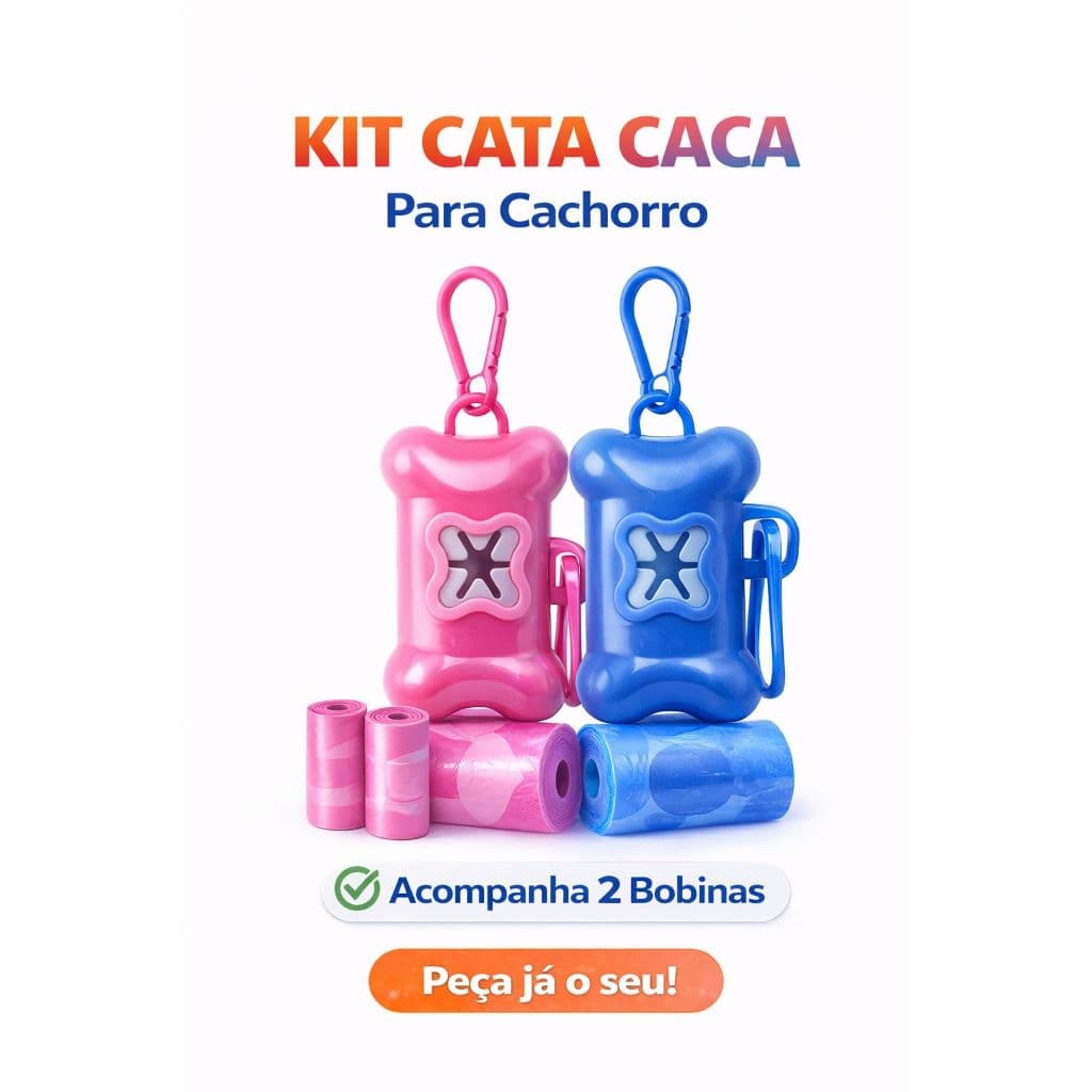 Kit Cata Caca para Cachorro Dispenser com Saquinhos Higiênicos + 2 Bobinas Saquinho