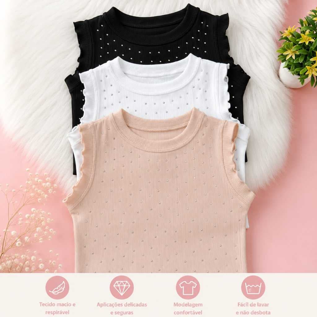 kit 3 regata infantil menina con brilho strass moda varão