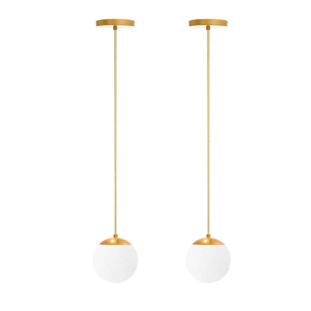 Kit 2 Lustre Pendente Luminária Globo Bola Vidro De Teto Jabuticaba Stuttgart Dourado Fosco Branco Frio