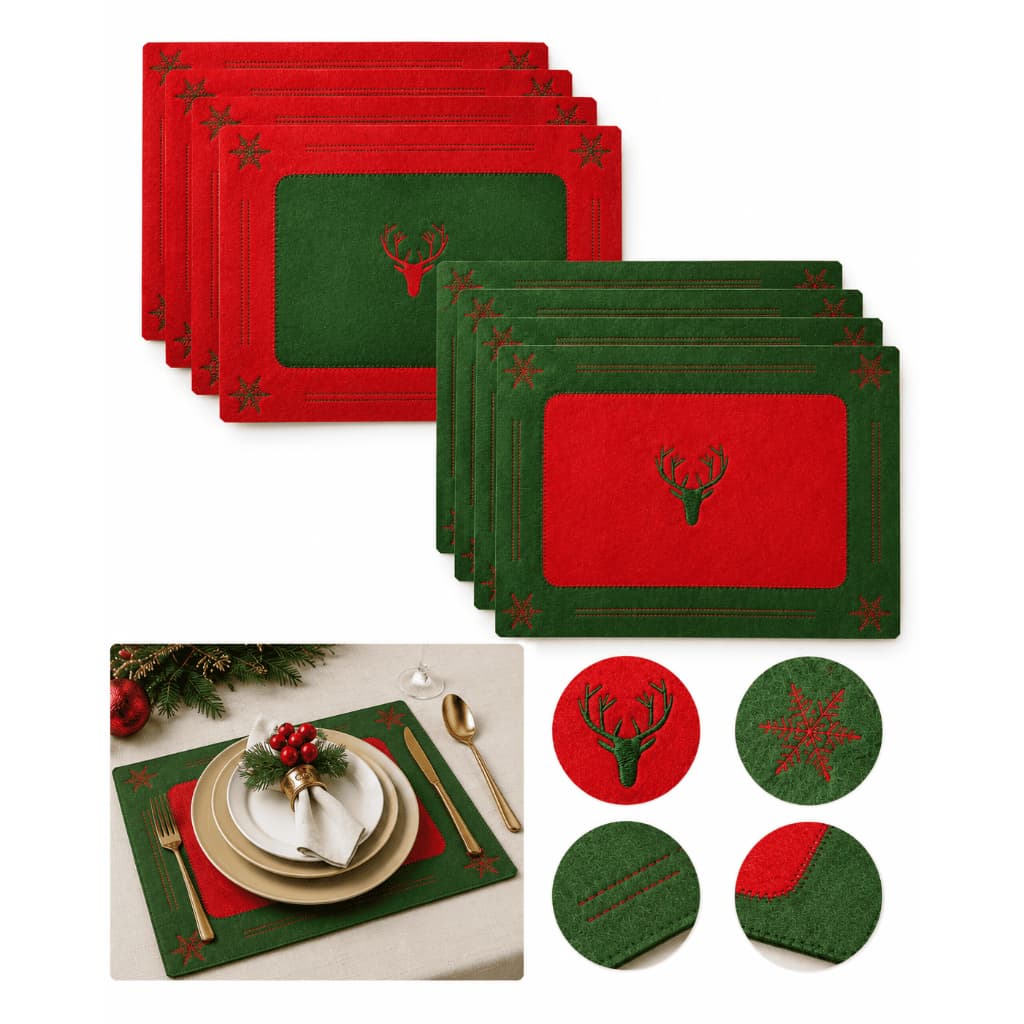 Kit 4 Jogo Americano Sousplat Retangular Feltro Bordado 40x30cm